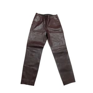 Theory Dark Burgundy Faux Leather Pull Leggings